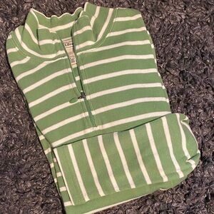L.L. Bean Mint and White Striped Half-Zip Sweater